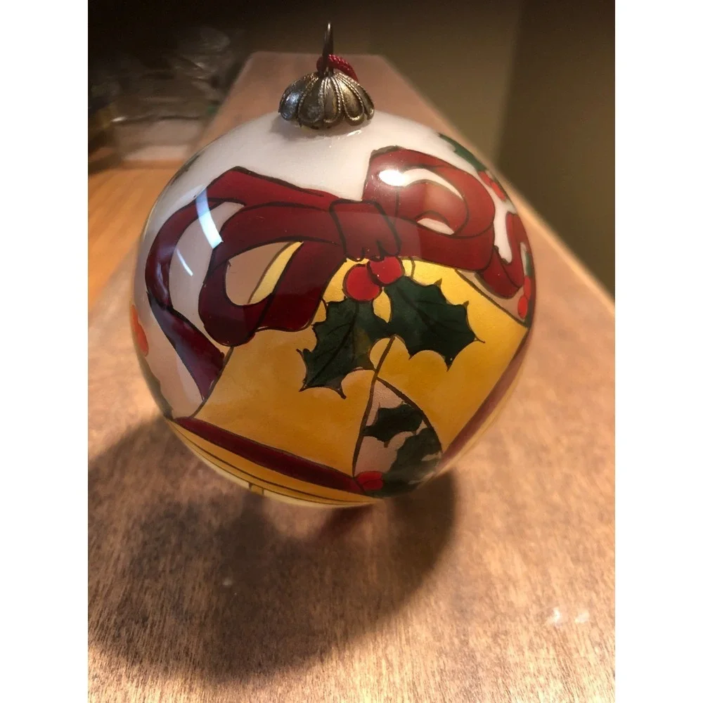 VINTAGE BELLS and POINSETTIAS GLASS CHRISTMAS ORNAMENT ~Stunning~